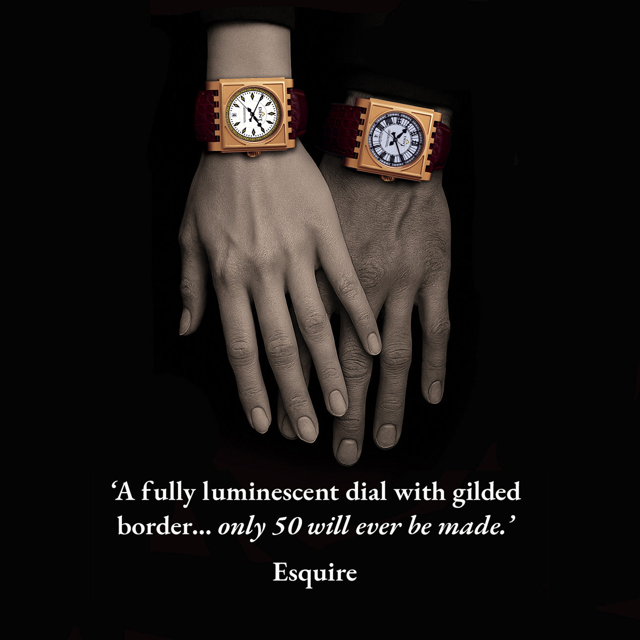 Couple wearing the Dent Parliament with quote from Esquire.